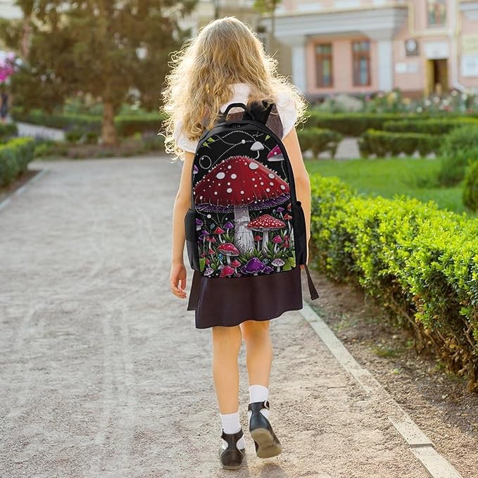 Men Women Lightweight Magic Mushrooms Trip Backpack Large Capacity Bookbag With Smooth Zippers for Gym Business Running