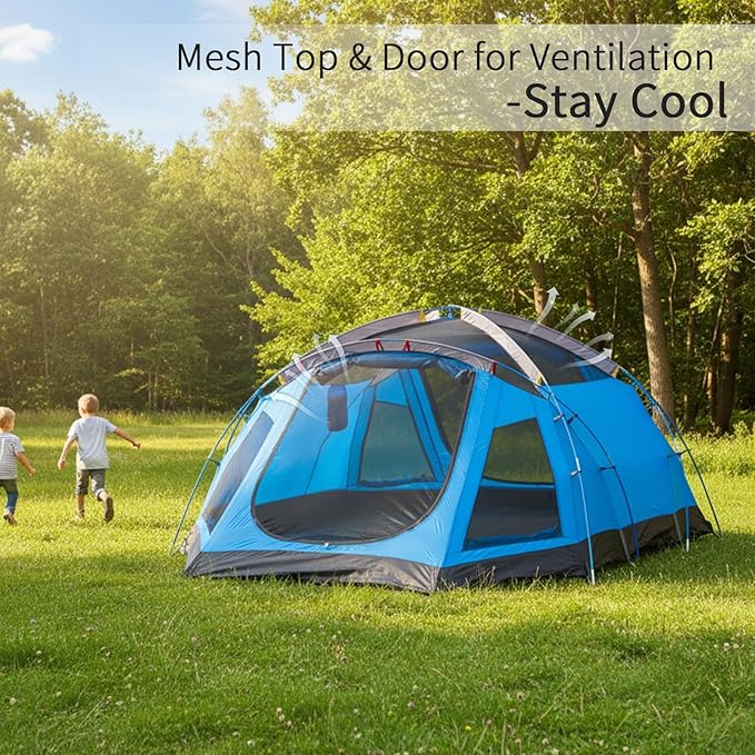 Camping Tent 3-4 Person, Waterproof Family Dome Tent with Removable Rainfly, Dual Two-Way Entry Doors & Mesh Windows, Portable Outdoor Tents for Camping