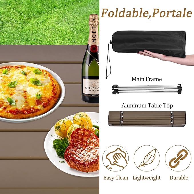Grope Portable Camping Table with Aluminum Table Top, Folding Beach Table Easy to Carry, Prefect for Outdoor, Picnic, BBQ, Cooking, Festival, Beach, Home (Coffee-S)