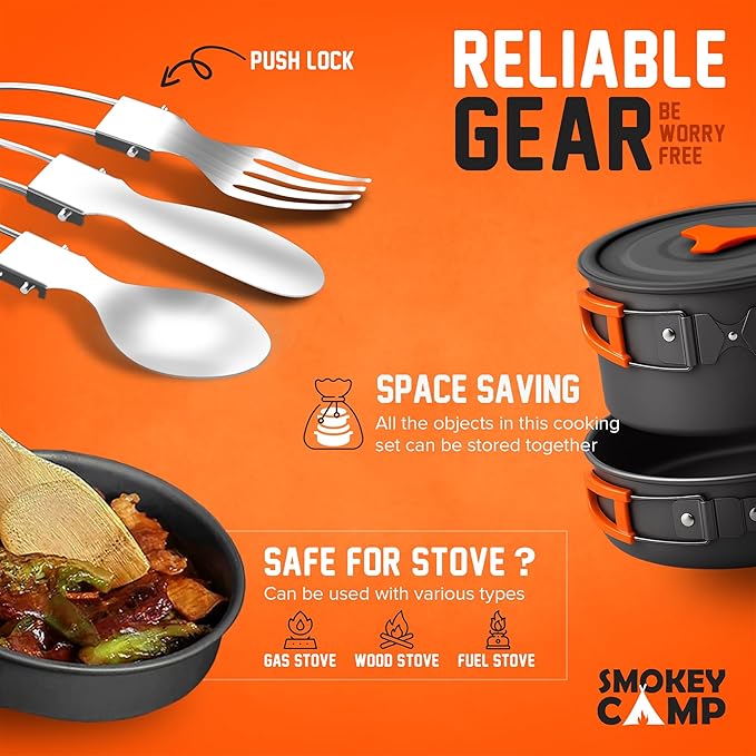 Camping Cookware Mess Kit Set with Stove - Backpacking Camping Pots and Pans Set, All in One Non-Stick Camping Cooking Set, Portable Stove, Hiking, Picnic, Outdoor & Camping Cookware Set