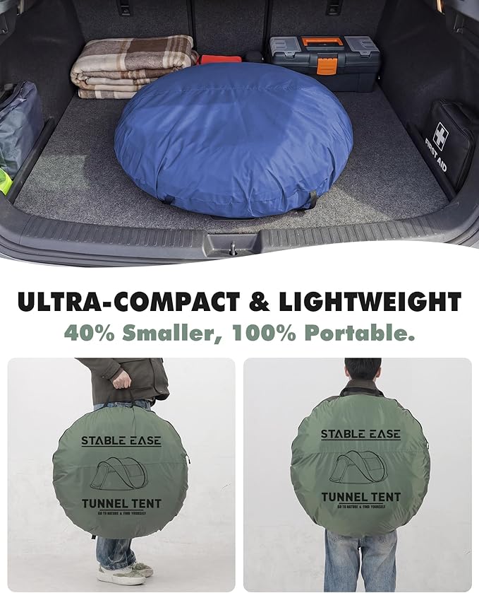 4 Person Instant Pop Up Tent, Automatic Waterproof Windproof Camping Tent with 2 Doors for Outdoor Hiking, Beach & Travel, Portable Family Tent with Carry Bag for Easy Setup