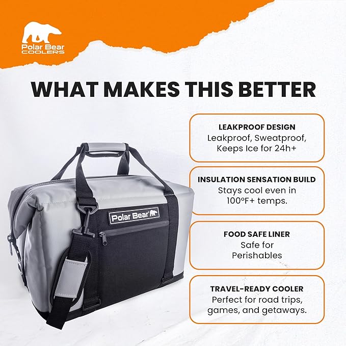 Polar Bear Coolers - Original Soft Cooler Bag - Insulated Leak Proof Beach Cooler Bag, Small Thermal Bags for Travel - Heavy Duty & Portable - Sweat Proof Picnic Carrier - Nylon