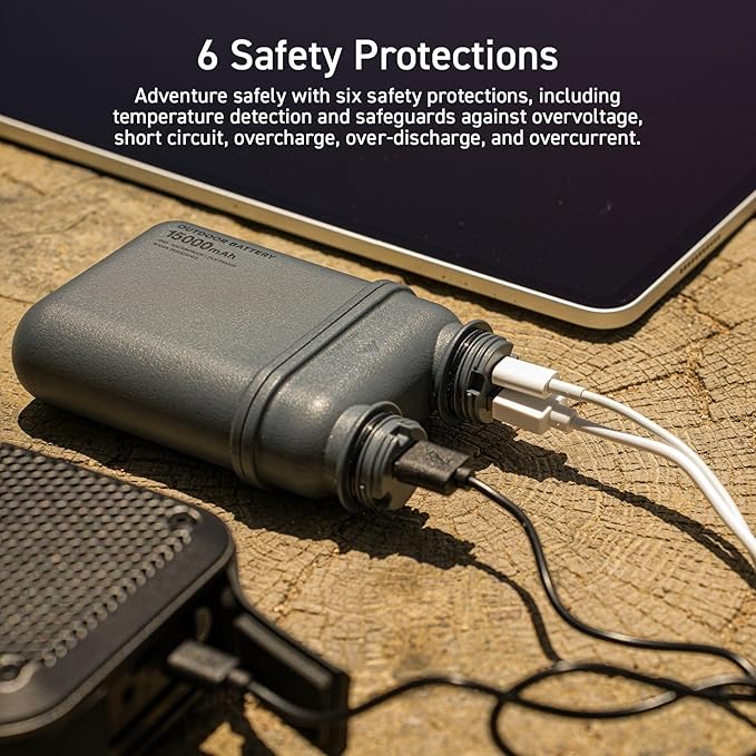 ELECOM NESTOUT Rugged Power Bank, 15000mAh Outdoor Charger, 32W USB C Fast Charging PD, Waterproof IP67, Heavy Duty Shockproof, Tactical Battery Pack for iPhone Tablet Hiking Camping Survival (Beige)