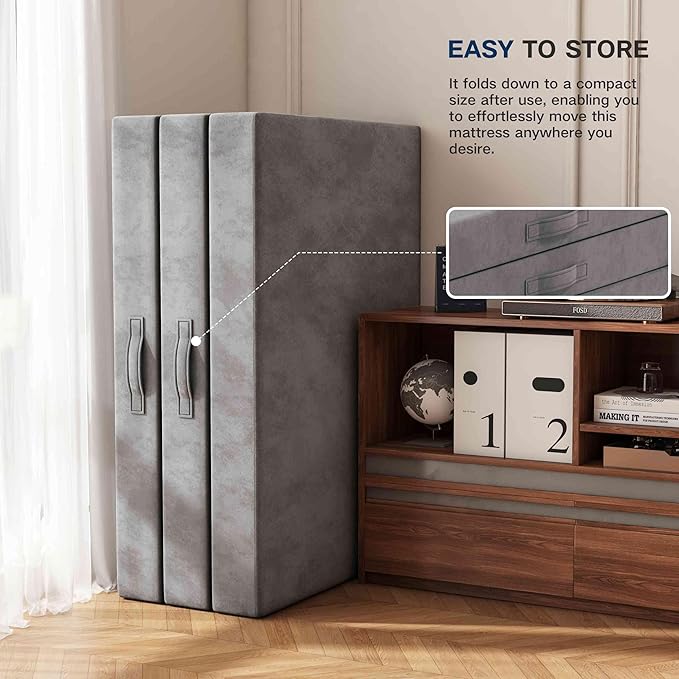 Swbvs Tri-Fold Memory Foam Mattresses, 6 inch Full Folding Mattress with Washable Covers, Reversible Design, Foldable Topper for Travel&Guests 75" x 54" x 6"