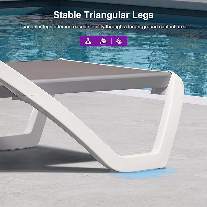PURPLE LEAF Patio Chaise Lounge Chair with Armrests Outside Aluminum Plastic Stackable Tanning Chairs for Pool Sunbathing Beach Deck Outdoor Lounger, Taupe