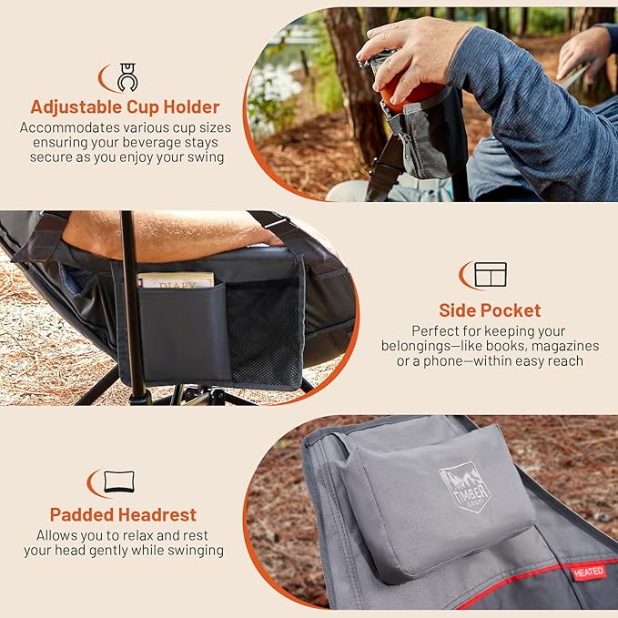TIMBER RIDGE Hammock Camping Chair, Oversized Swinging Chair with Adjustable Back and Seat Height, Portable Folding Rocking Camping Chair for Outdoor Lawn, Backyard and Patio, Supports 400lbs