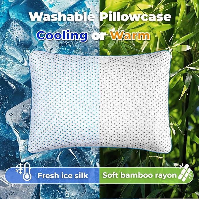 Small Cooling Memory Foam Travel Pillows for Airplanes, Compressible Camping Pillow, Adjustable Shredded Foam Bed Pillow for Medium Firm Neck Knee Lumbar Support, Ideal Sleeping,Car,Backpacking