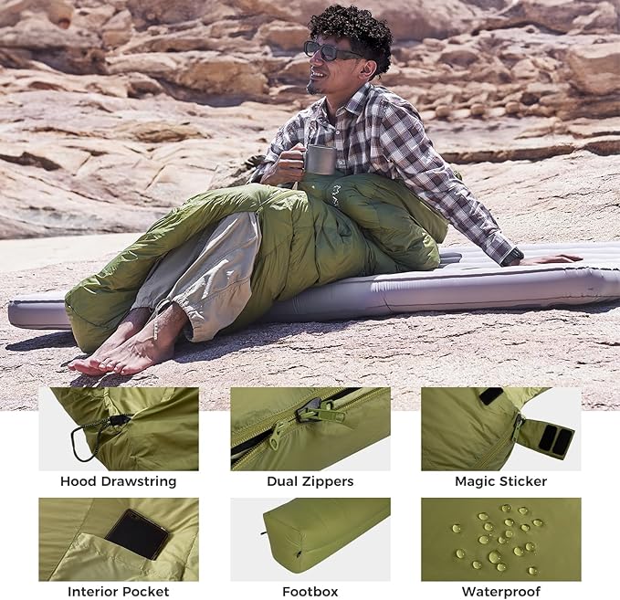 ATEPA Elements 450 Down Sleeping Bag for Adults, 700FP 42.8℉ Recycled Mummy Cold Weather Ultralight 3 Season Compact Packable Sleeping Bag with 15D Nylon Shell for Backpacking Camping Hiking