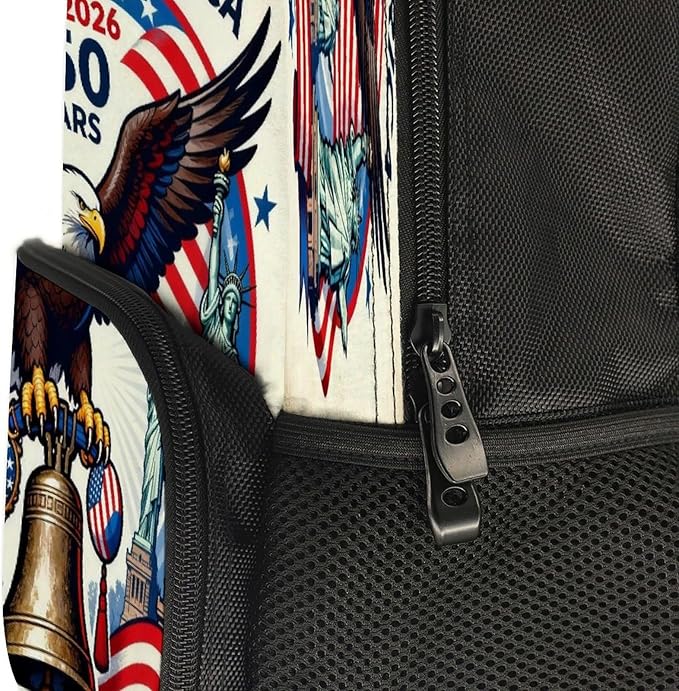 Men Women Polyester 250th Anniversary Freedom Eagle Art Casual Daypack Large Capacity Carry On Bag With Adjustable Shoulder Straps for Camping Work Running