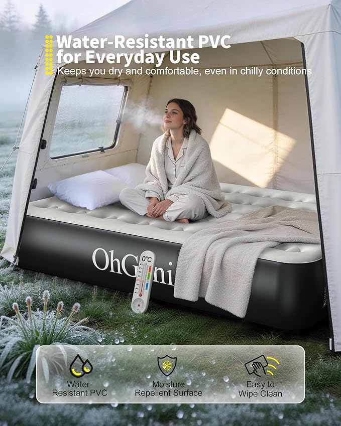 OhGeni Camping Air Mattress Full with Built in Pump, Family Choice Award Winner, 13" Raised Inflatable Blow up Mattress, Portable Foldable Bed with Upgraded Surface for Home & Outdoor, 600lbs