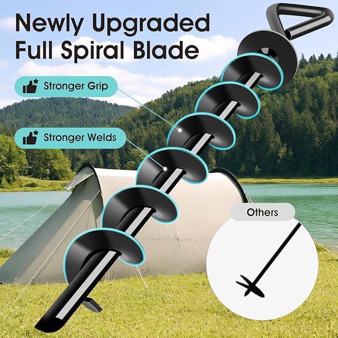 Ground Anchors Screw in, Heavy Duty Ground Trampoline Stakes High Wind Tent Stakes for Tent, Trampoline, Gazebo, Carport, Trap Anchor, Canopies, Swing Set