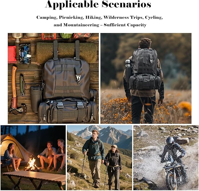 60L Tactical Backpack Military 3-Day Assault Pack, Waterproof Molle System Rucksack with Detachable Bag, Survival Bug Out Backpack for Men & Women(Black)