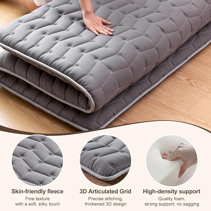 Premium Foam Japanese Futon Floor Mattress Full Size 54"x 80",100% High Density Foam Comfortable Floor Mattress,3.2" Thicken Foldable Sleeping Pad,Dormitory Tatami Mat,for Adult and Kids (Gray)