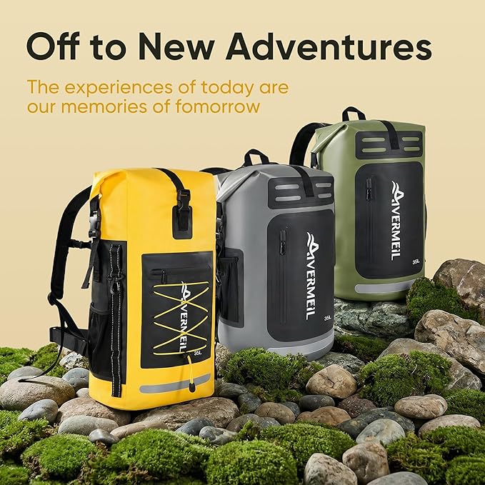 Dry Bag 35L for Men & Women Roll-Top Hiking Backpack with IPX8 Waterproof Phone Case & Detachable Mini Backpack for Kayaking Boating Cushioned Padded Back Yellow