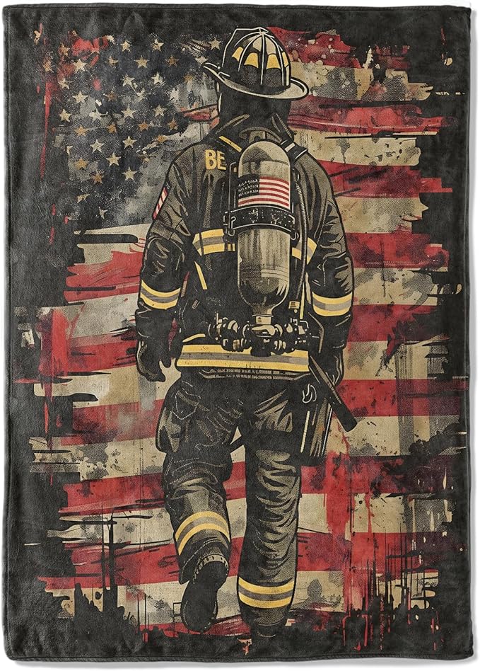 Firefighter Fleece Blanket - 40x50in American Flag Throw Blankets,Soft Cozy Lightweight, Ideal for Living Room Home Patriotic Decor and Kids Women Girls Spring Gifts