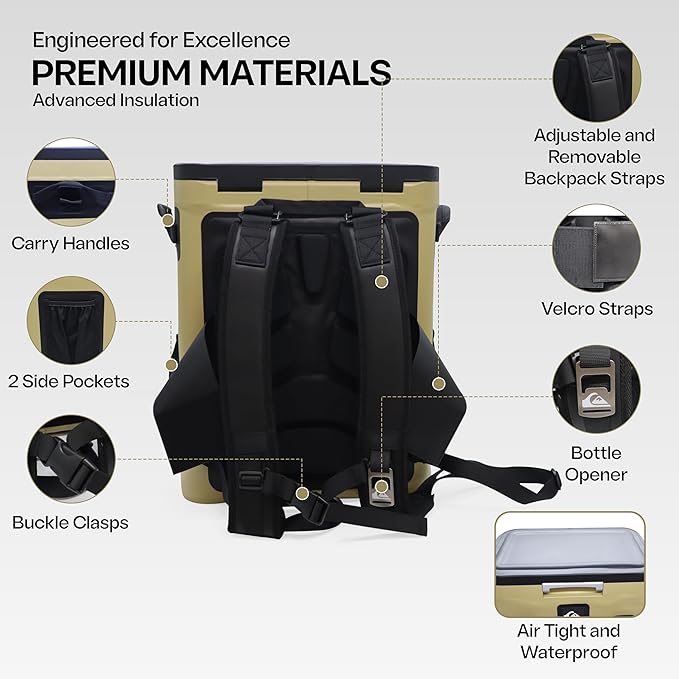 Quiksilver Zipperless Backpack Cooler 30L, Holds 36 Cans, 48 Hour Insulation, Leakproof & Waterproof Design, Heavy Duty TPU, IPX7, Padded Straps, Kangaroo Pockets