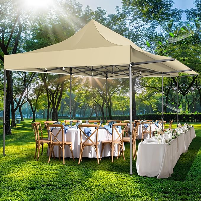 COBIZI 10x20 Pop Up Canopy Tent with Awning,Heavy Duty Canopy UPF 50+ All Season Wind Waterproof Commercial Outdoor Street Vendors Party Tents for Parties Canopy with Roller Bag(10 x 20 ft Khaki)
