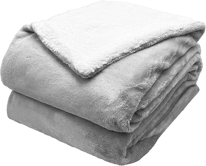 Comfort Lab Reversible Flannel Sherpa Blanket - Elegant Fluffy Bed Blankets for Bedroom and Home Decor - Anti Pilling Non Shedding Cozy & Warm Fleece Cover - Twin/Twin XL (66" x 90") - Grey