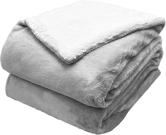 Comfort Lab Reversible Flannel Sherpa Blanket - Elegant Fluffy Bed Blankets for Bedroom and Home Decor - Anti Pilling Non Shedding Cozy & Warm Fleece Cover - Twin/Twin XL (66" x 90") - Grey