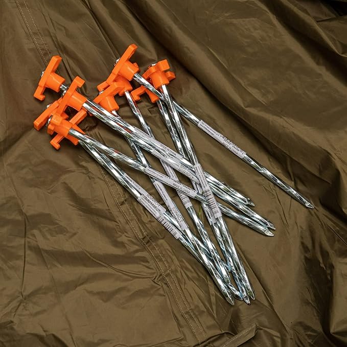 12-Piece Galvanized Steel Tent Pegs - Orange Garden Stakes