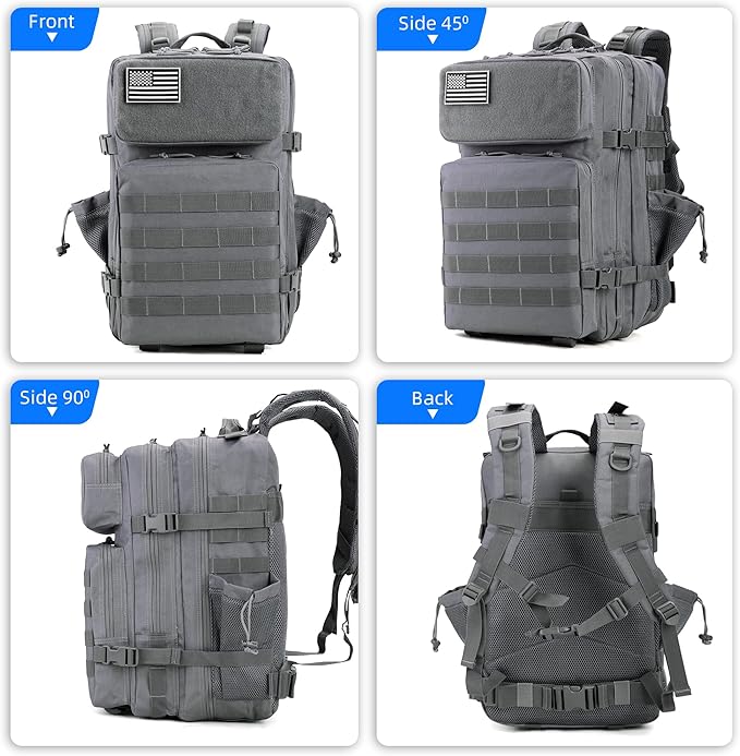 gracedon Tactical Backpack for Men 3 Day Rucksacks for Trekking Camping (grey)