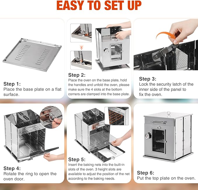 REDCAMP 14"H Foldable Camping Oven with 2 Tier Grill, Stainless Steel Portable Camping Stove for Baking Cinnamon Rolls, Breads and Muffins with Wood Burning Fire,Propane Stoves,Campers,Baking BBQ