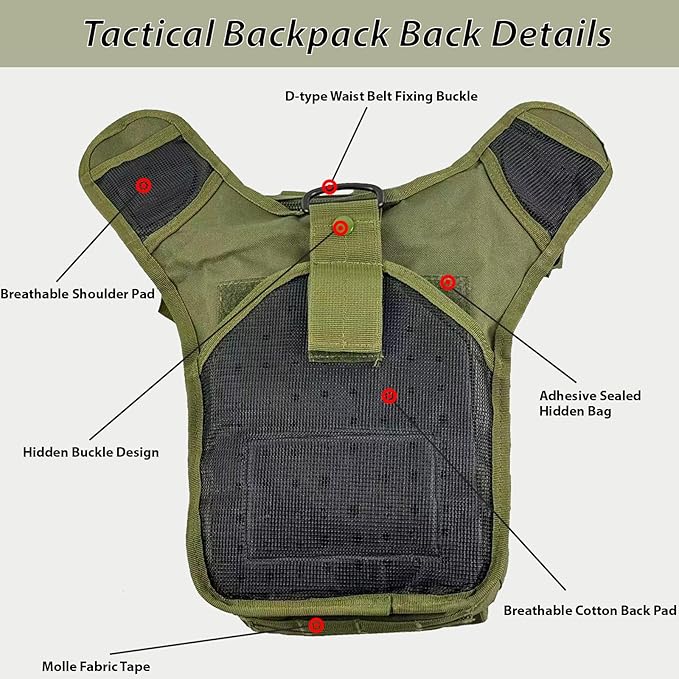 Tactical Backpack for Men，Military Sport Bag Pack Sling Shoulder Backpack Tactical Crossbody Bag EDC Molle Assault Range Bag Chest Pack for Hiking Camping Outdoor - Green