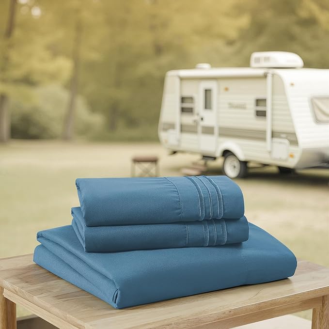 Camping Sheets Full Size - Outdoor Air Mattress Sheet Set – Built-in Corner Straps for Air Mattress & Camping Use – Designed for Inflatable Beds & Tailgate Sleepovers, Denim