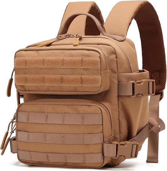 9L Mini Tactical Backpack Small Gym Bag Fitness Portable Backpack With Molle System For Hiking, Camping, Traveling, Daily Use (Khaki)