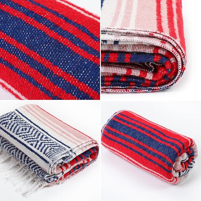 Peryiter 9 Pcs Mexican Blanket Bulk Large Yoga Blanket Striped Falsa with Fringed for Outdoor Beach Picnic Couch, 45 x 70 inch (Retro Colors)
