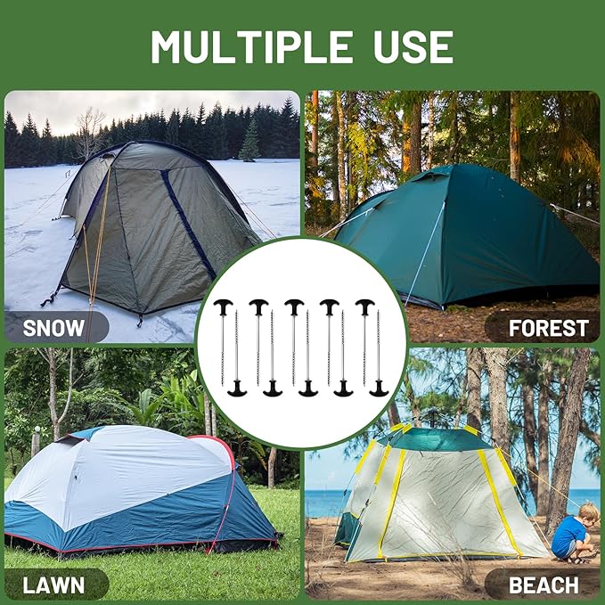 TIMBER RIDGE 10 Pack Tent Stakes, Heavy Duty 8 Inch Ground Stakes, Non-Rust Stainless Steel with Threaded & Ergonomic Handles, Camping Pegs for Camping, Canopies, Grassland, Garden, Patio, Hiking