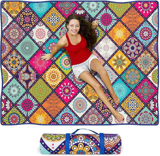 Waterproof Picnic Blankets Foldable & Portable 60''x80'' Boho Picnic Mat for Outdoors, Large Washable Picnic Blanket for Travel Camping Beach, Park Grass Picnic Blanket Accessories for Adults