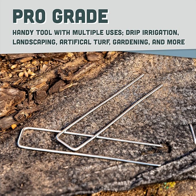Squirrel Products Galvanized Steel Redrawn Garden Stakes, 6 Inch Lawn Staples, 11 Gauge Stakes, 2.9mm 15x2.5x15cm – 50 Pack