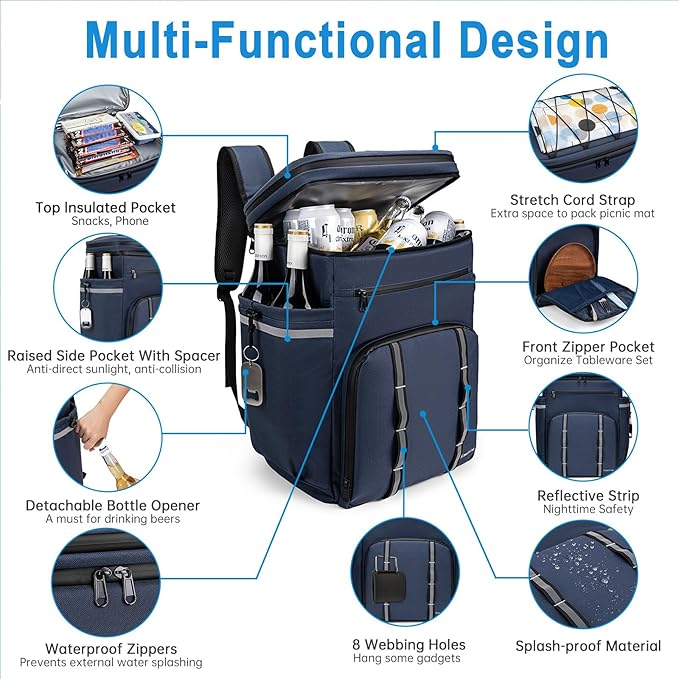 Backpack Coolers Insulated Leak Proof, 45 Cans Beach Cooler Backpack, Large Capacity Ice Chest Backpack, Waterproof Soft Cooler Bag Lunch Backpack for Men Women Camping Hiking