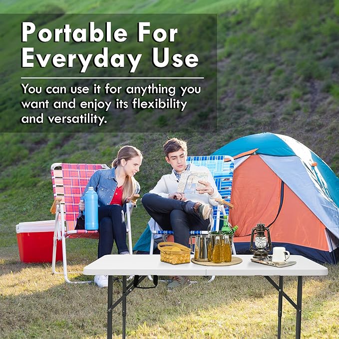 4ft Table, Adjustable Height Table with Foldable, Easy to Carry, for Family Gatherings, Outdoor Gatherings, Indoor