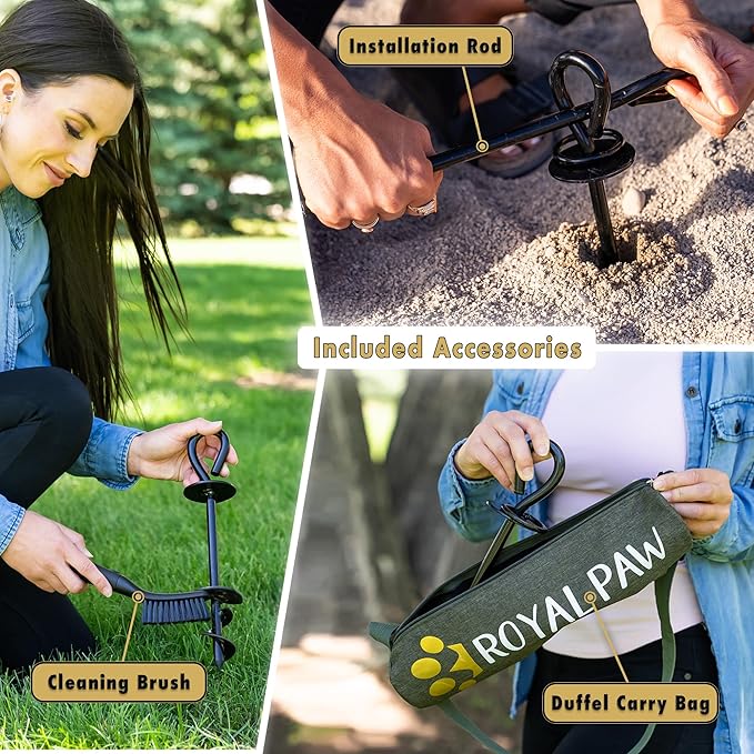 ROYAL PAW Dog Tie Out Cable and Stake 20ft - for Large Dogs up to 300 lbs - Heavy Duty Tether and Dog Stake for Yard, Beach & Camping Outside (Black, L/XL - 20ft)