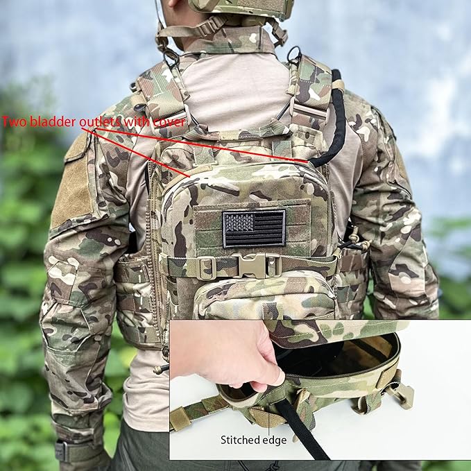 Tactical Mini Molle Hydration Pack,Molle Hydration Carrier with IFAK Pouch&US Flag&Med Patch,Hydropack for 2L Water Bladder