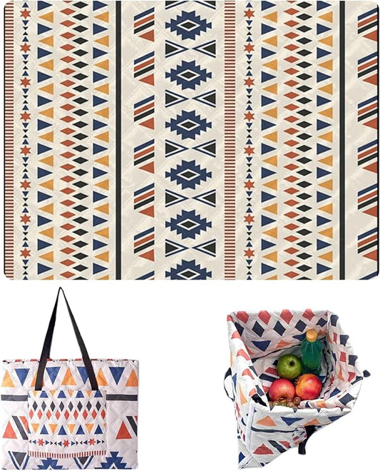 Outdoor Packable Picnic Blanket with Zipper Folds into Tote Bag with Large Storage and Shoulder Strap, Waterproof Sandproof for Lawn Beach Hiking Camping (colorful1, Large)