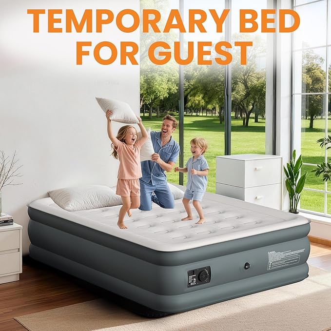 Full Air Mattress with Built-in Pump, 18 Raised Inflatable Air Mattress, 600 lbs Max Honeycomb Comfortable Air Bed with Storage Bag, for Camping, Home and Guest Use