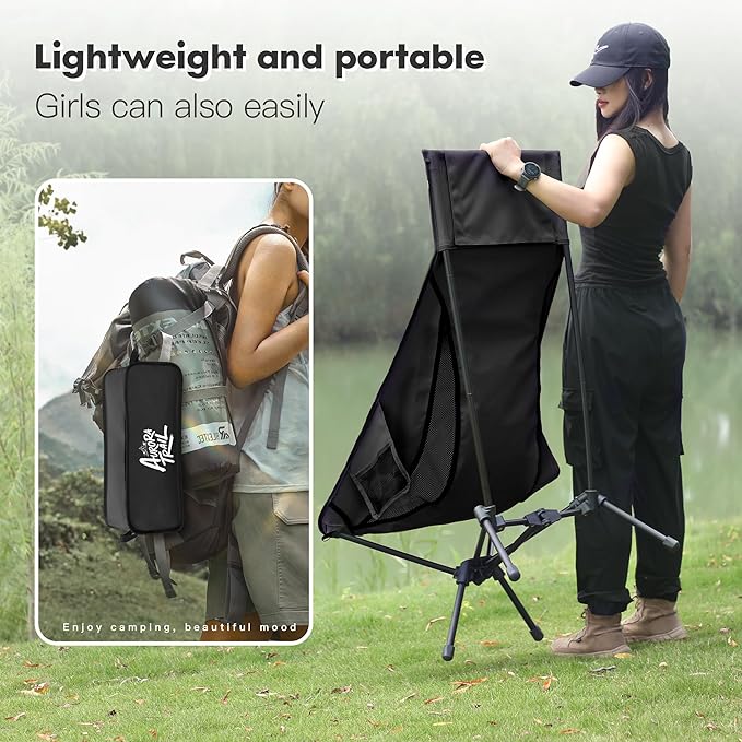 Compact Folding Camping Chair,Backpacking Chair,Supports 374lbs,Portable Travel & Hiking Chair,Lightweight Design,Perfect for Hiking Gear, Picnics and Traveling