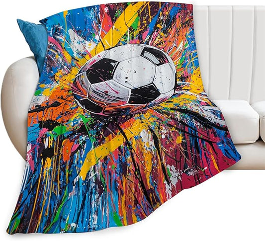 Graffiti Soccer Blanket Banksy Sport Throw Blankets Gifts for Girls Boys Kids Soccer Lover Soft Cozy Fleece Plush for Couch Sofa Bed 60"x50"