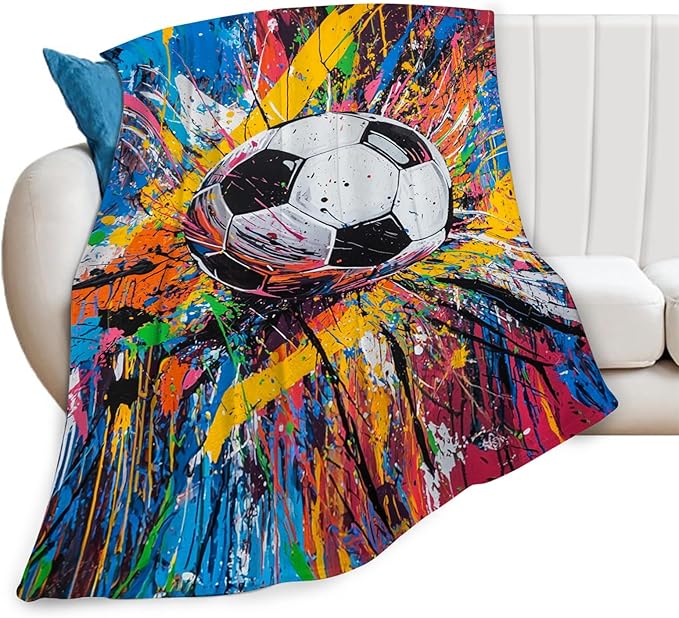 Graffiti Soccer Blanket Banksy Sport Throw Blankets Gifts for Girls Boys Kids Soccer Lover Soft Cozy Fleece Plush for Couch Sofa Bed 50"x40"