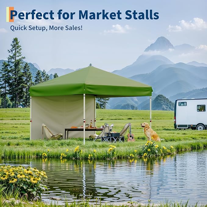 10x10 Pop Up Canopy Tent Outdoor Canopy with 1 Removable Sidewall One-Person Set Up Heavy Duty Commercial Instant Tent Shelter-Green