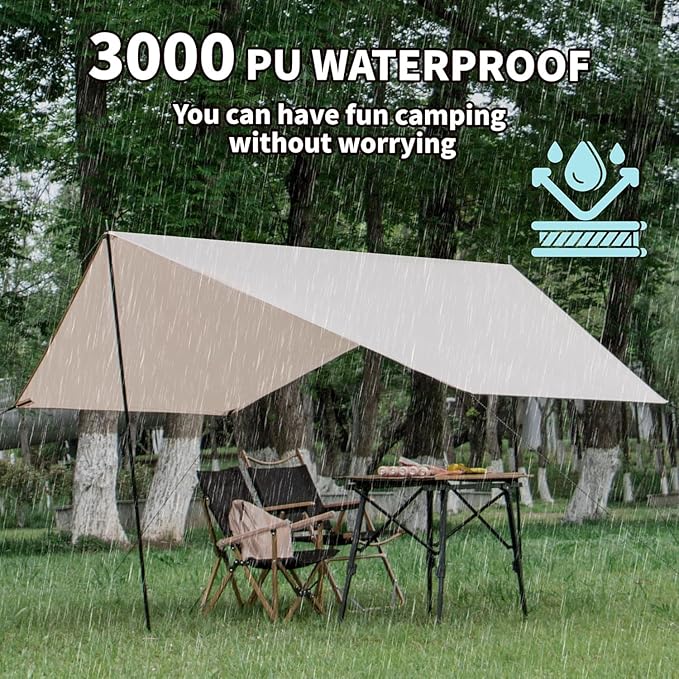 ONTYZZ Hexagonal Tent Footprint Waterproof Camping Tarp Two in One Ground Sheet Mat and Tent Tarp for Camping Outdoor Hiking Beach Picnic, Khaki