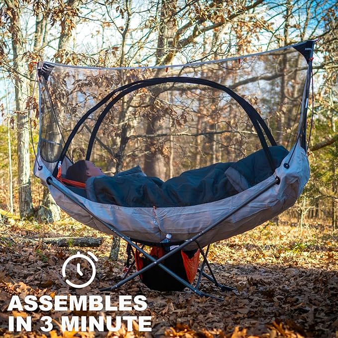 Portable Hammock with Stand, World's Best Mock ONE® Hammock Samsara Set, Compact Folding Framed Hammock with Bug Net, Tarp for Park, Backyard, Garden, Camping, Hiking, Mountaineering, Beaches- Orange