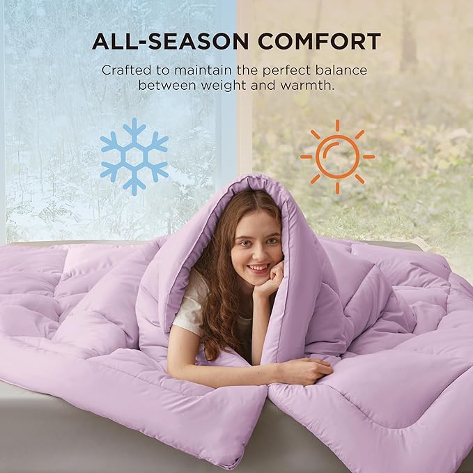 Bedsure Comforter Duvet Insert - Quilted Comforters Full Size, All Season Duvet, GentleSoft Down Alternative Bedding, with 8 Tabs, Gifts for Women/Men, Light Purple, Full 86 x 82 Inches