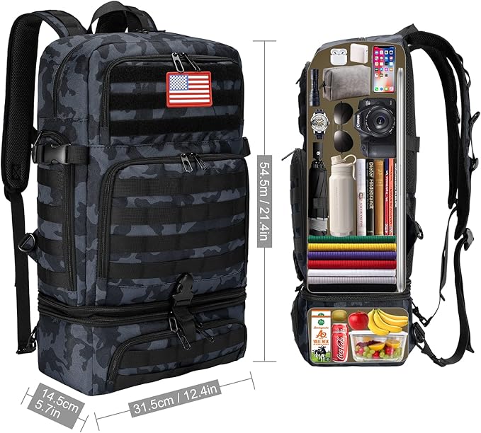 BERTASCHE Lunch Backpack for Men, 15.6 Inch Laptop Backpack for Work College Travel Camping Tactical Molle Daypack, Camo Navy