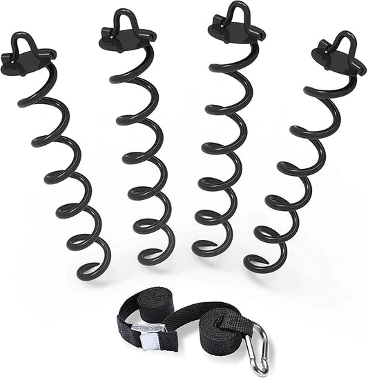 ABCCANOPY 10" Spiral Ground Anchor with Straps for Anchor Swings Set Down, Tent (Black)