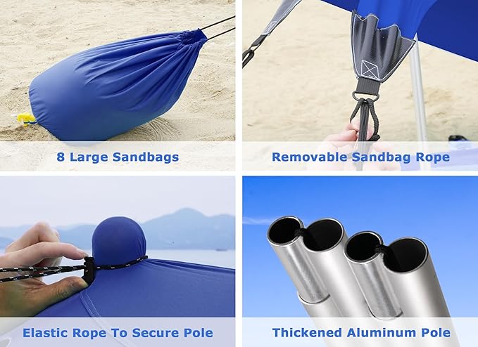 Gorich Beach Tent Sun Shelter with 8 Sandbags, UPF50+ Protection & Windproof Pop Up Beach Canopy Tent Sun Shade for Family, Travel & Camping, Easy Setup Canopy Umbrella