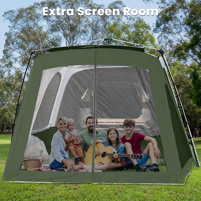 SUV Tent Attachment for Camping, Car Tents for SUV Tailgate Tents with Screen Room & Awning,Easy Set Up Car Camping Pop Up Tent - ArmyGreen